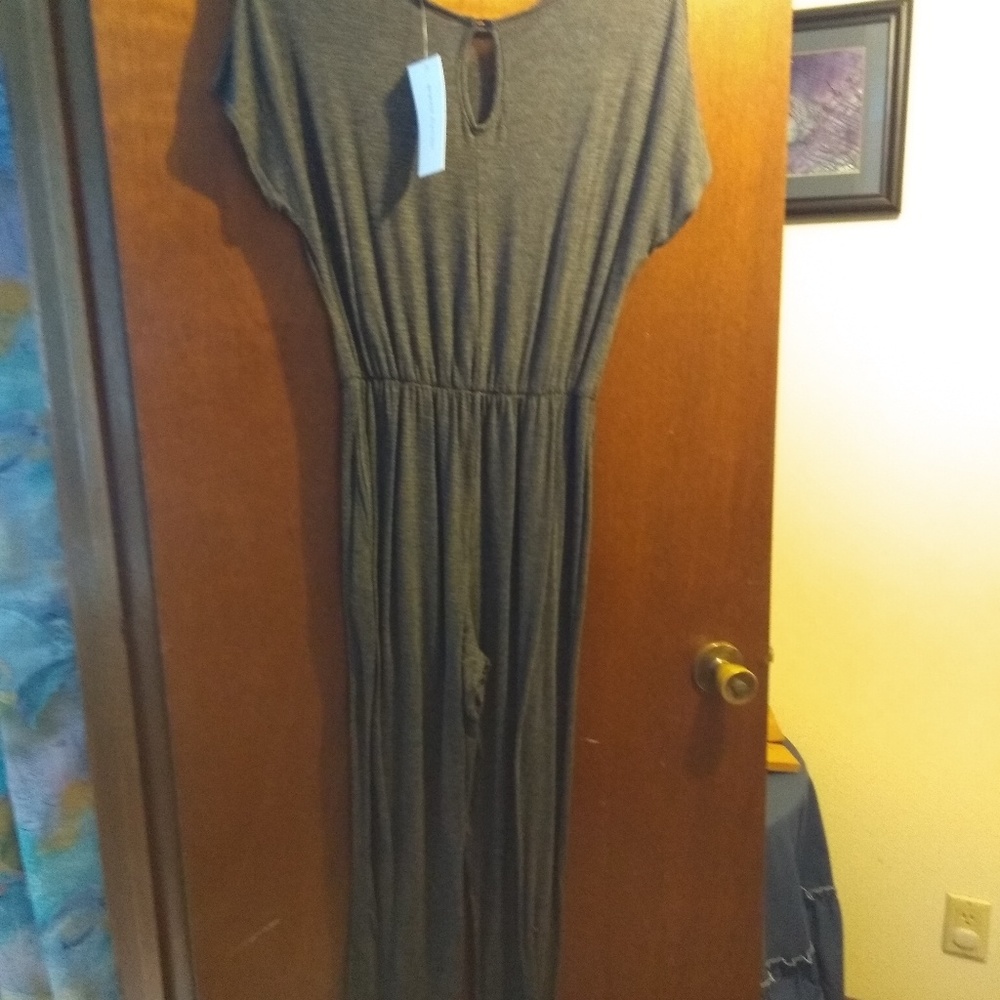 Grey jumpsuit.